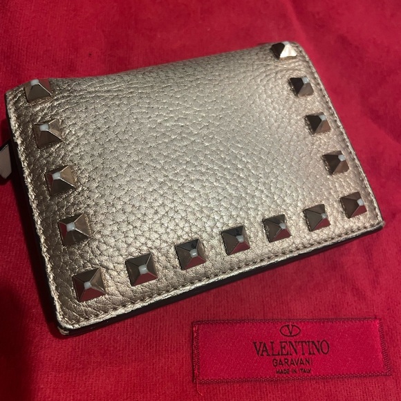Valentino Studded Metallic Leather Wallet - Picture 2 of 9